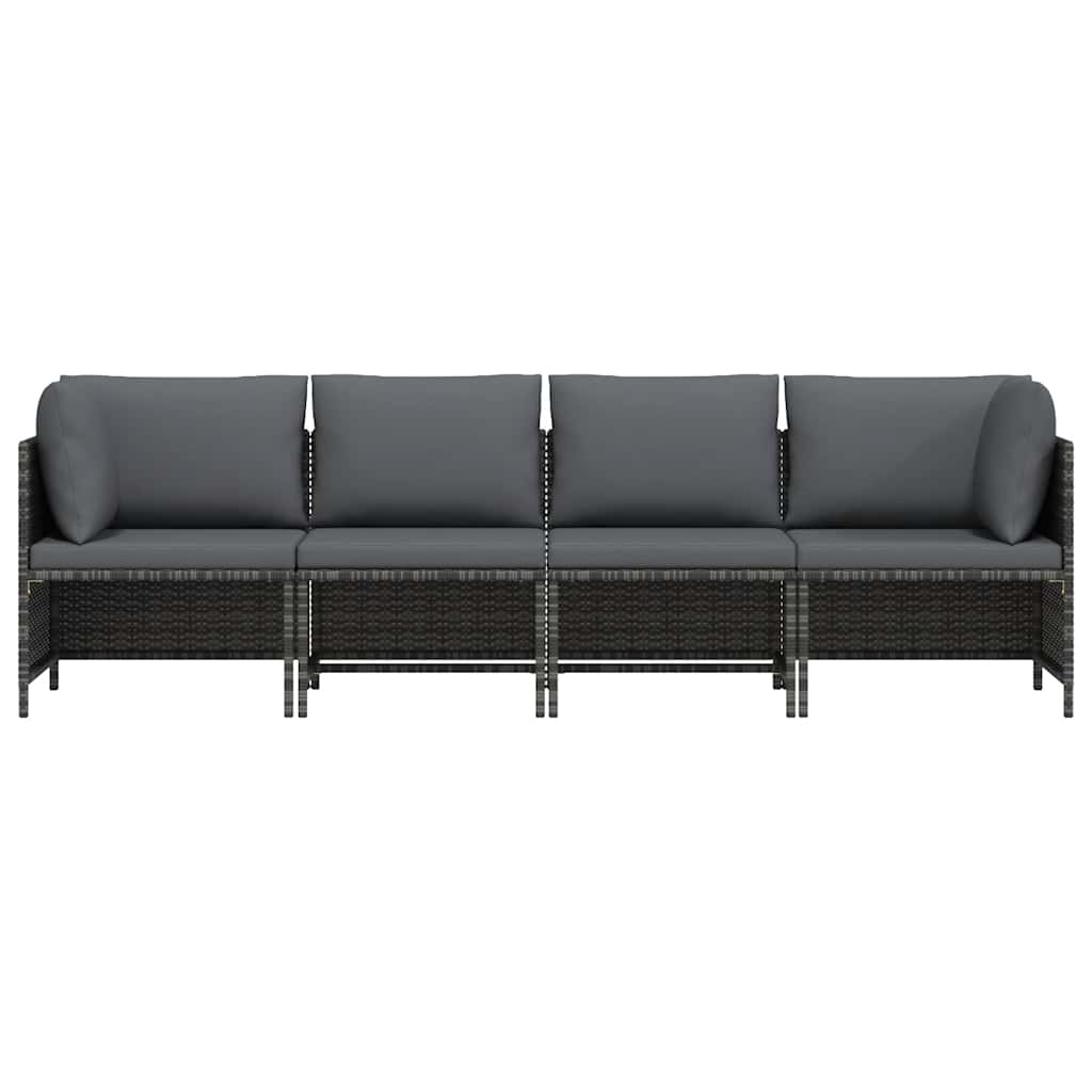 4-Sitzer-Gartensofa mit Kissen Grau Poly Rattan