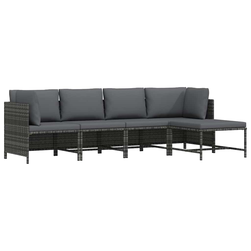 4-tlg. Garten-Lounge-Set mit Kissen Poly Rattan Grau