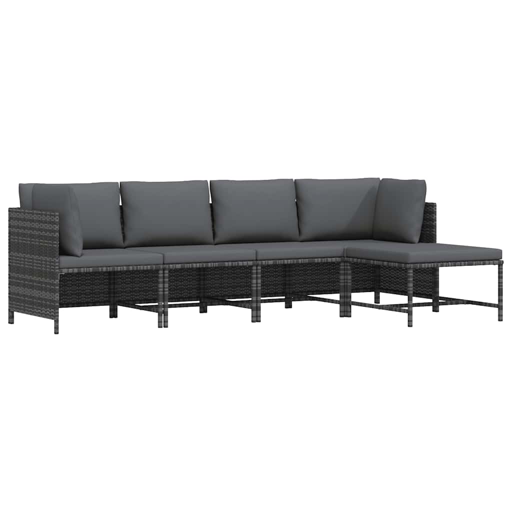 4-tlg. Garten-Lounge-Set mit Kissen Poly Rattan Grau