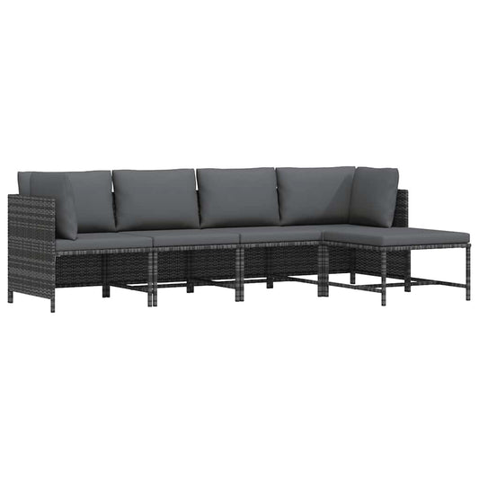 4-tlg. Garten-Lounge-Set mit Kissen Poly Rattan Grau