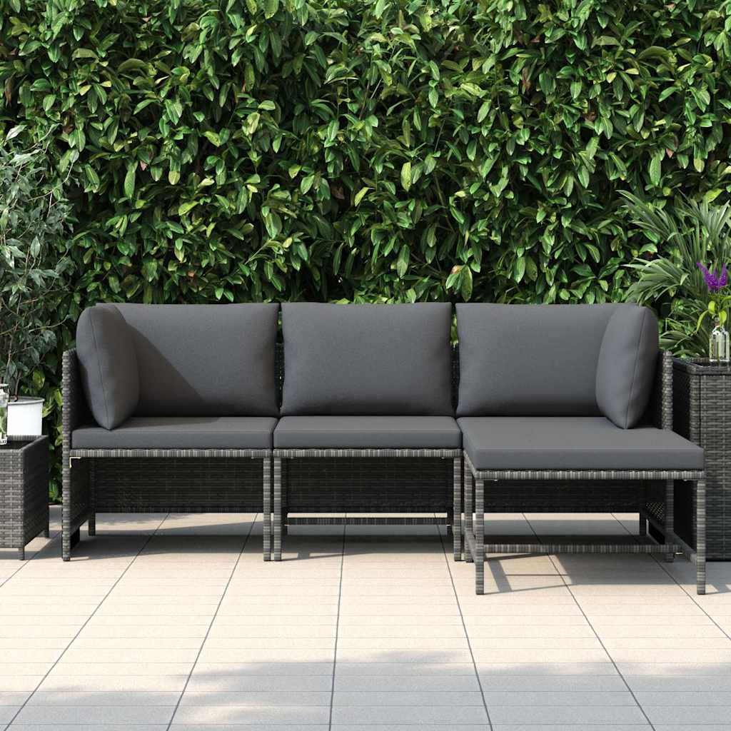 4-tlg. Garten-Lounge-Set mit Kissen Poly Rattan Grau