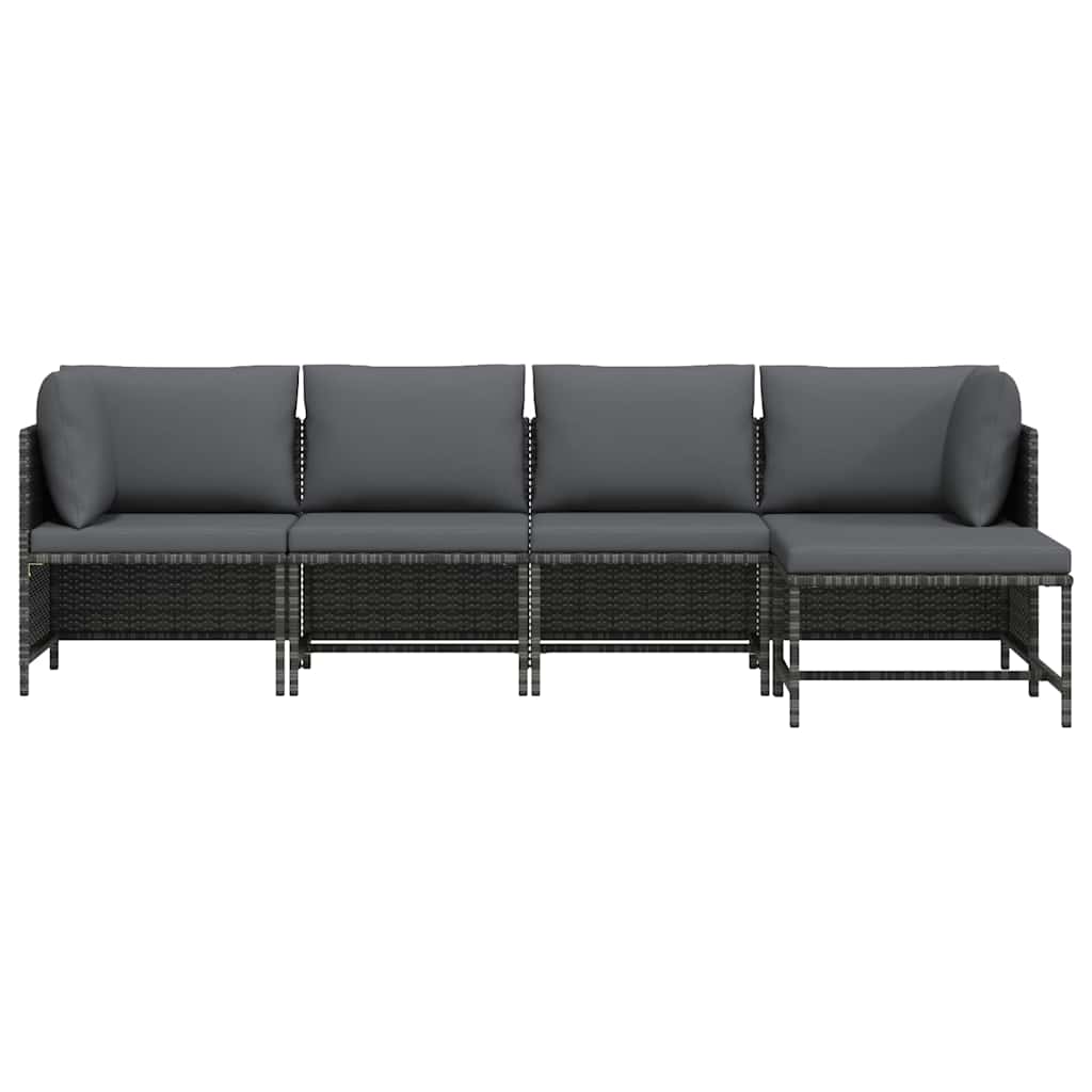 4-tlg. Garten-Lounge-Set mit Kissen Poly Rattan Grau