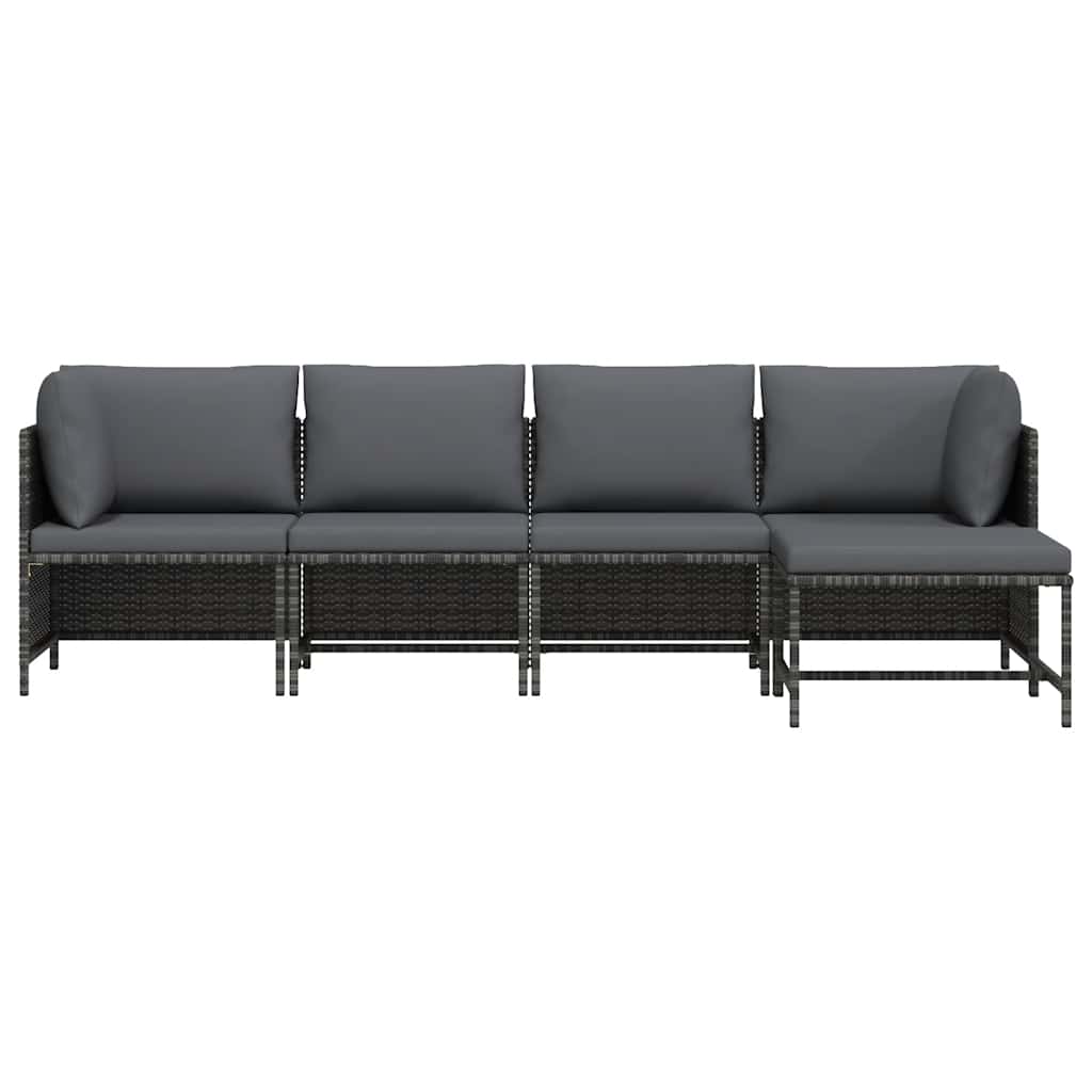 4-tlg. Garten-Lounge-Set mit Kissen Poly Rattan Grau