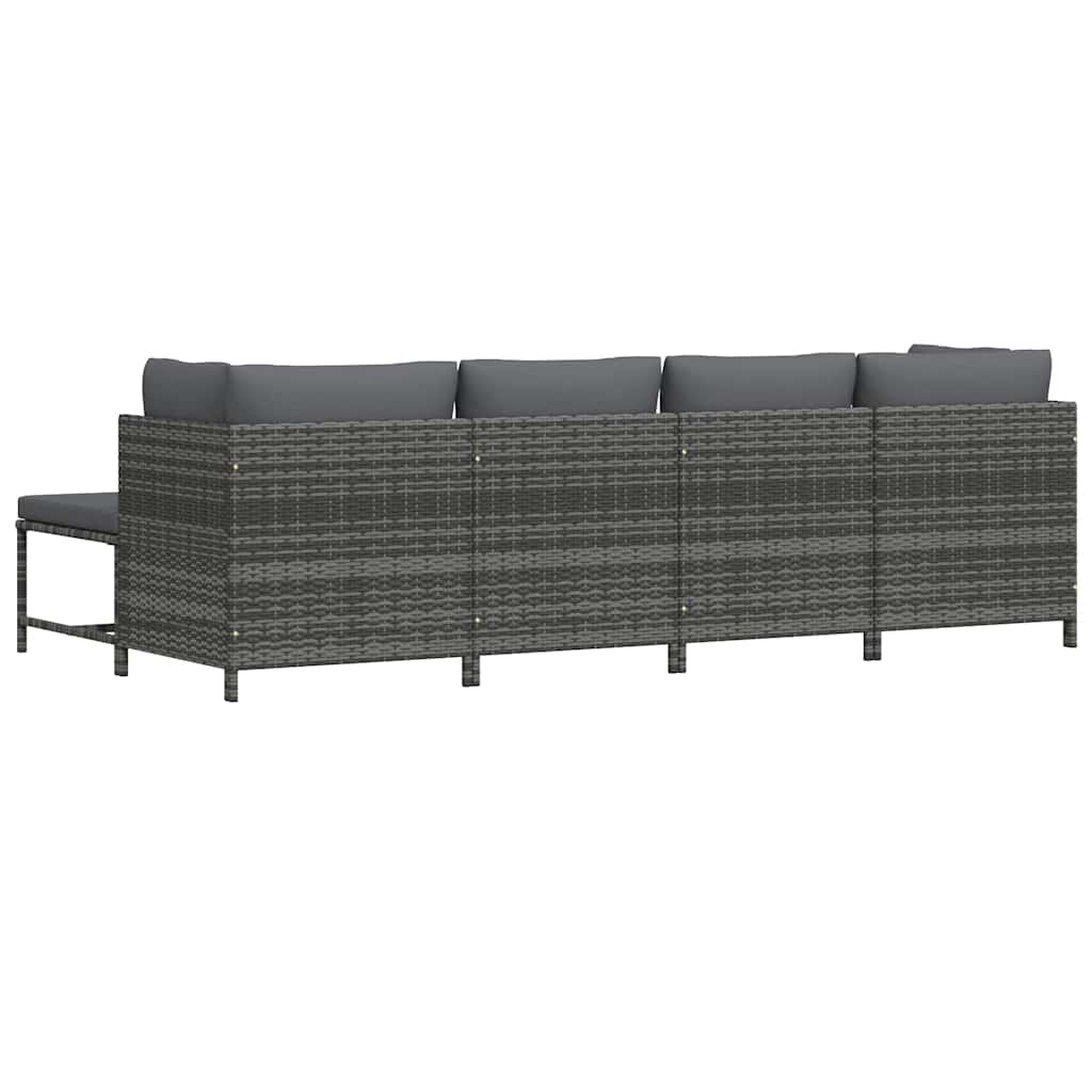 4-tlg. Garten-Lounge-Set mit Kissen Poly Rattan Grau