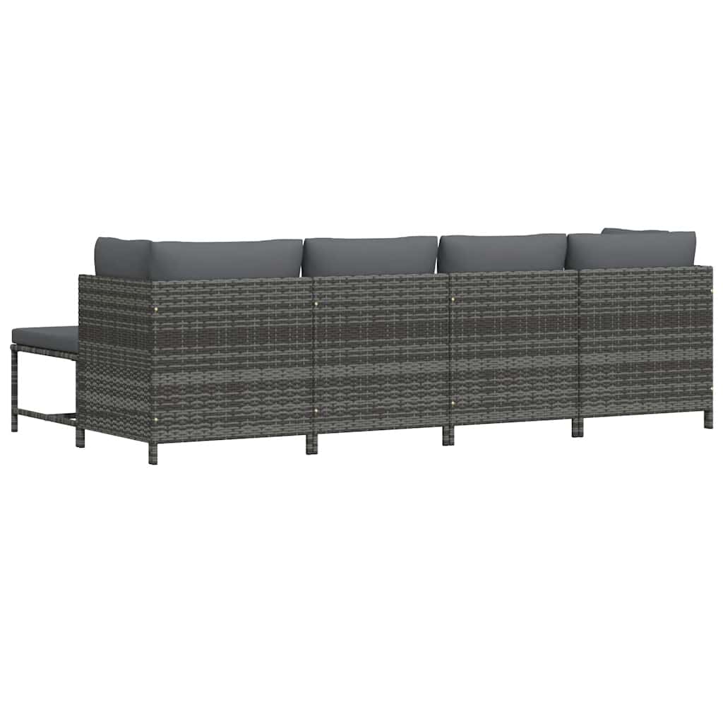 4-tlg. Garten-Lounge-Set mit Kissen Poly Rattan Grau