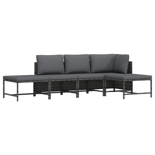 5-tlg. Garten-Sofagarnitur mit Auflagen Grau Poly Rattan