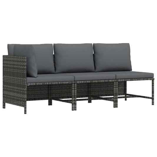3-tlg. Garten-Lounge-Set mit Kissen Poly Rattan Grau
