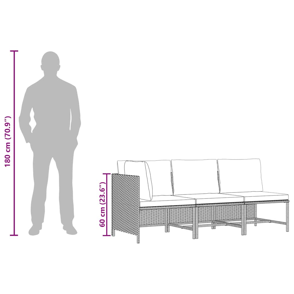 3-tlg. Garten-Lounge-Set mit Kissen Poly Rattan Grau
