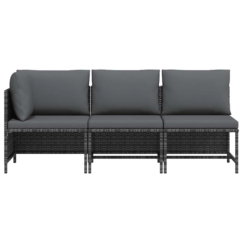 3-tlg. Garten-Lounge-Set mit Kissen Poly Rattan Grau