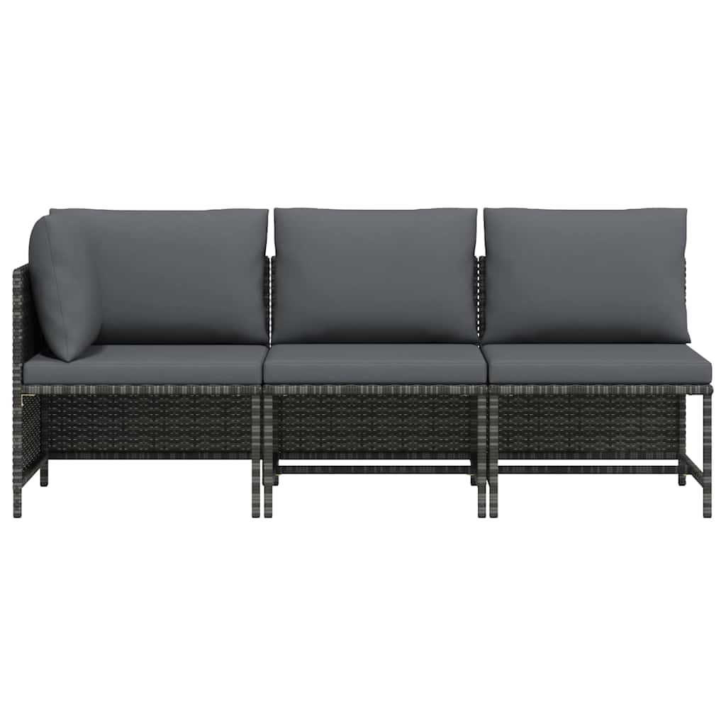 3-tlg. Garten-Lounge-Set mit Kissen Poly Rattan Grau