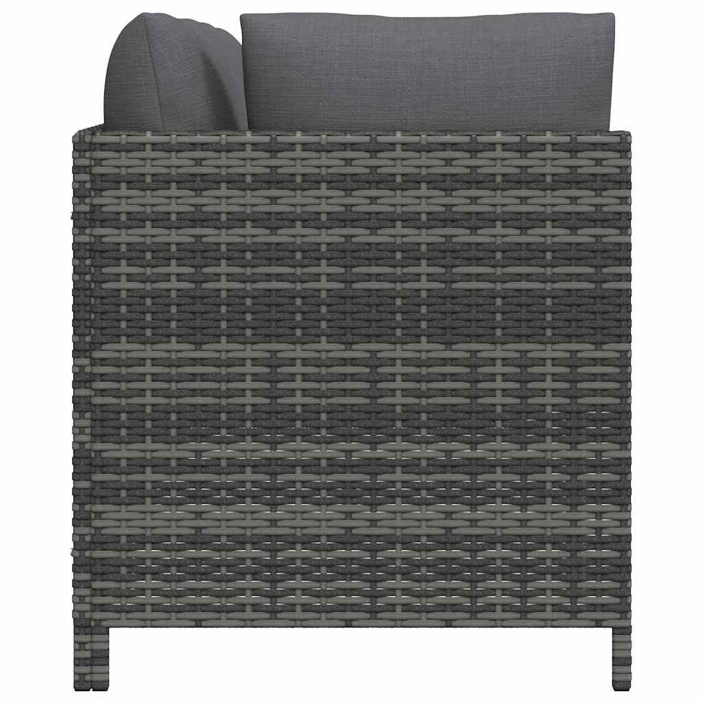 3-tlg. Garten-Lounge-Set mit Kissen Poly Rattan Grau