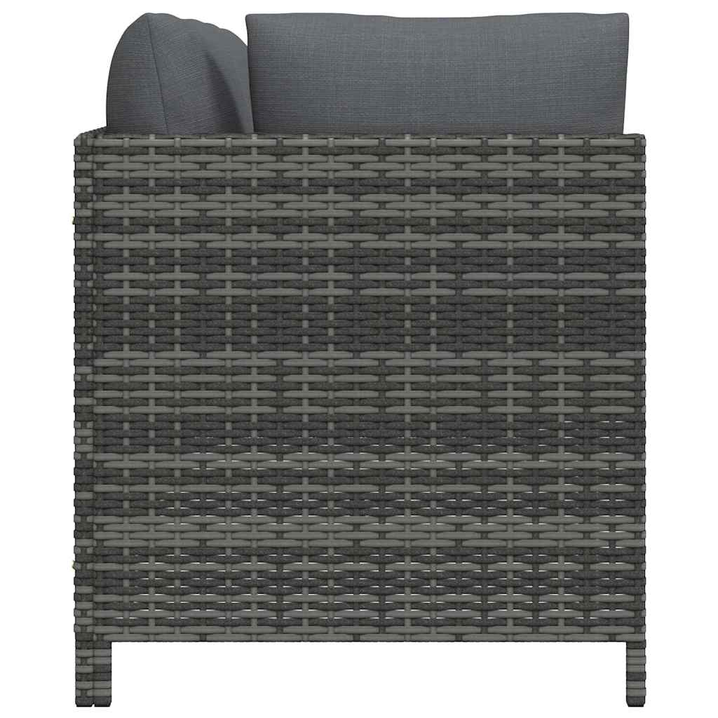 3-tlg. Garten-Lounge-Set mit Kissen Poly Rattan Grau