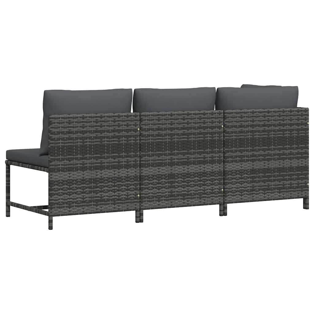 3-tlg. Garten-Lounge-Set mit Kissen Poly Rattan Grau