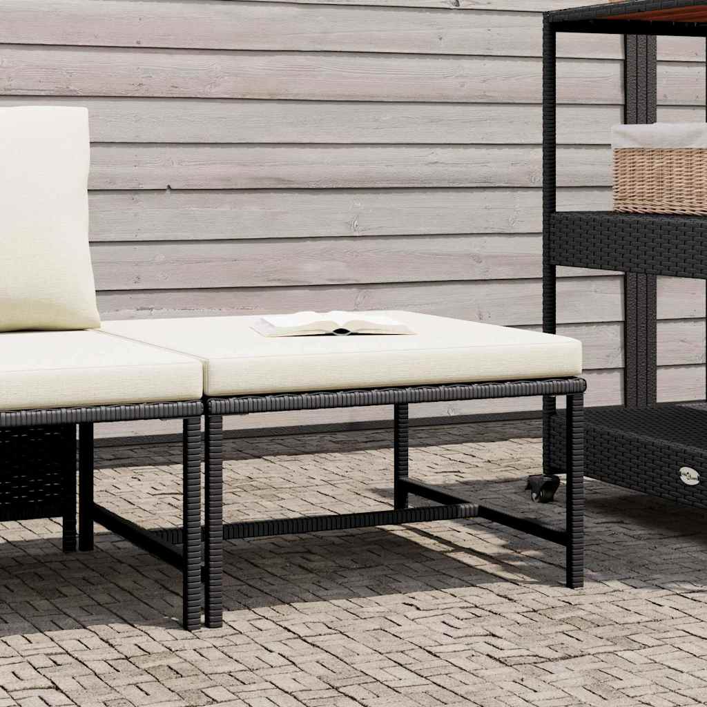 Modular-Fußhocker mit Kissen Schwarz Poly Rattan
