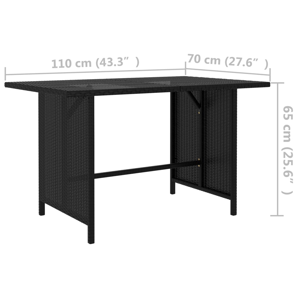 Table à manger de jardin noir 110x70x65 cm poly rotin