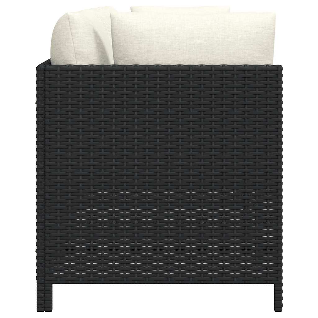2-Sitzer-Gartensofa mit Kissen Schwarz Poly Rattan