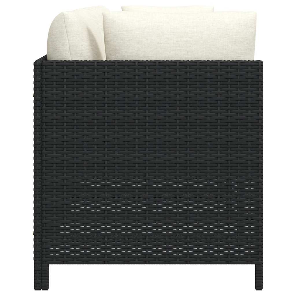 2-Sitzer-Gartensofa mit Kissen Schwarz Poly Rattan