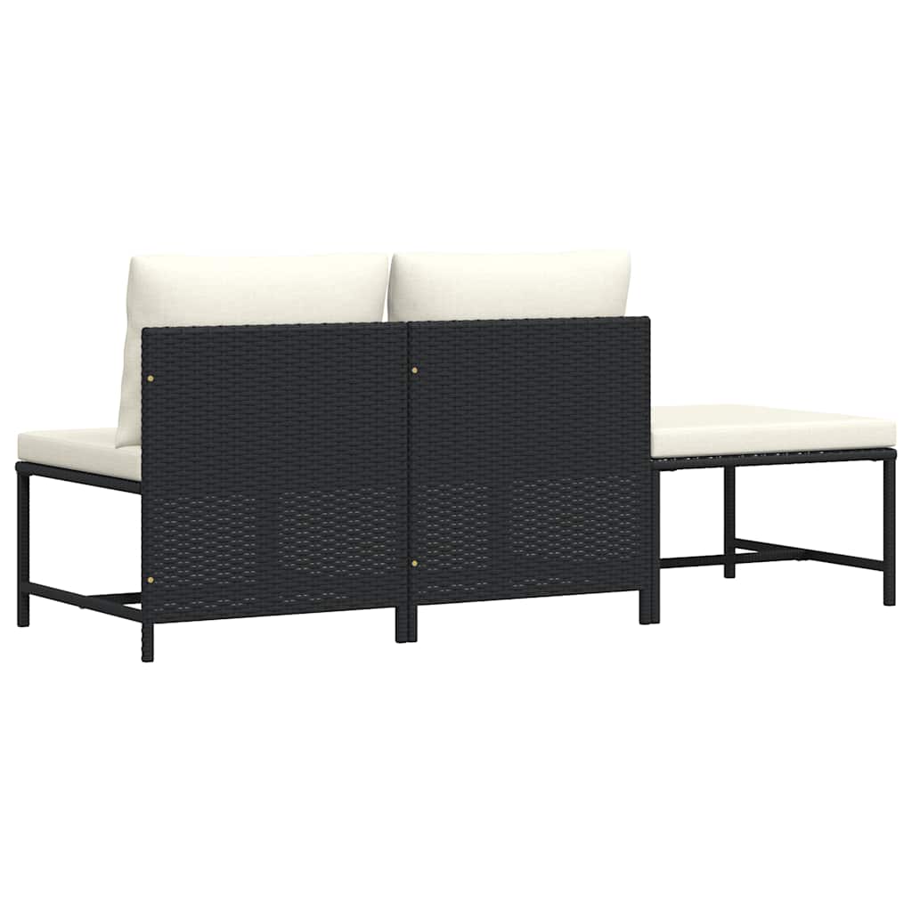3-tlg. Garten-Sofagarnitur mit Auflagen Schwarz Poly Rattan