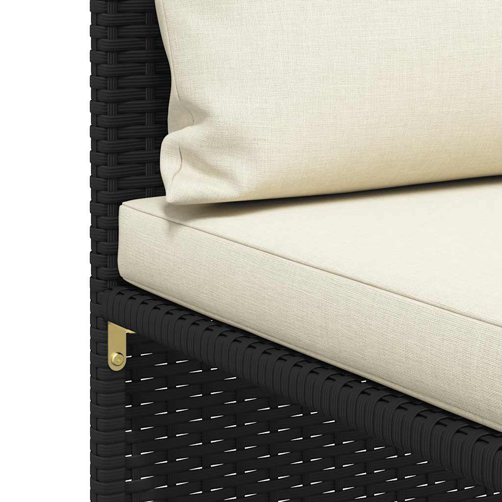 3-tlg. Garten-Sofagarnitur mit Auflagen Schwarz Poly Rattan