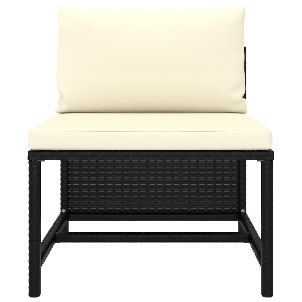 4-Sitzer-Gartensofa mit Auflagen Schwarz Poly Rattan