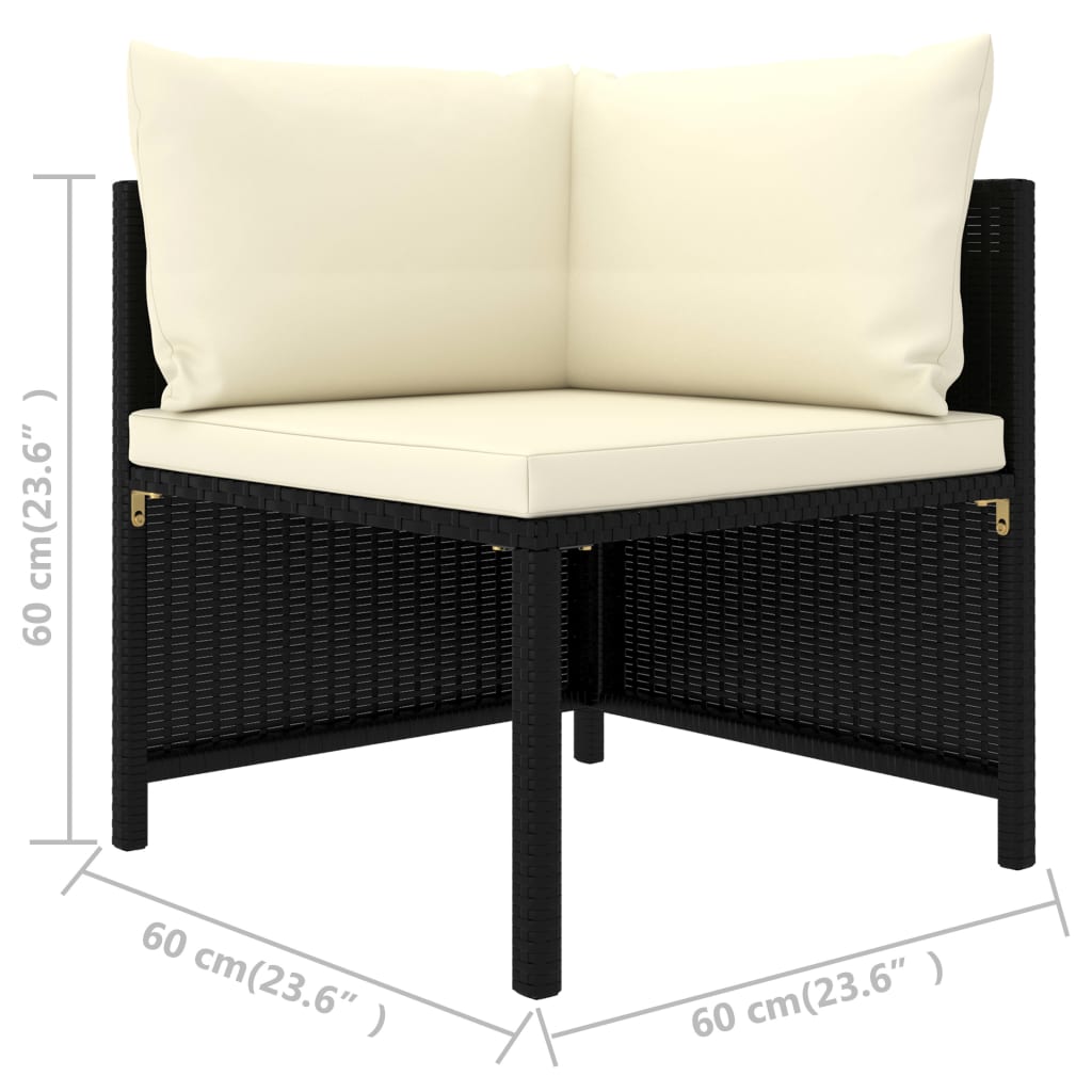 4-Sitzer-Gartensofa mit Auflagen Schwarz Poly Rattan