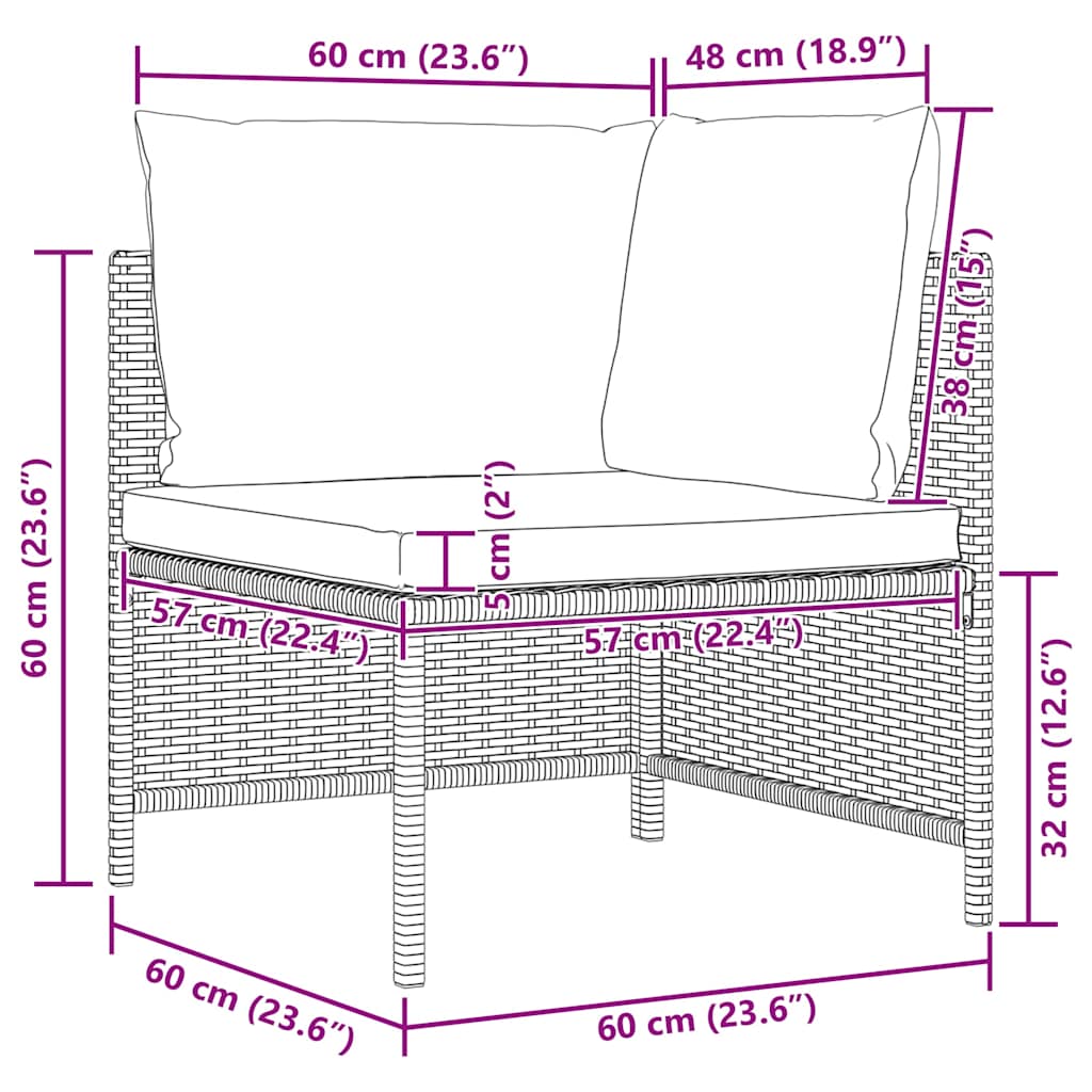 4-Sitzer-Gartensofa mit Auflagen Schwarz Poly Rattan
