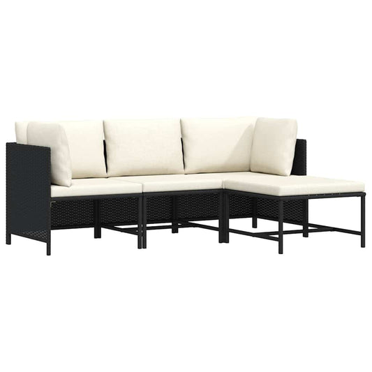 4-tlg. Garten-Sofagarnitur mit Auflagen Schwarz Poly Rattan
