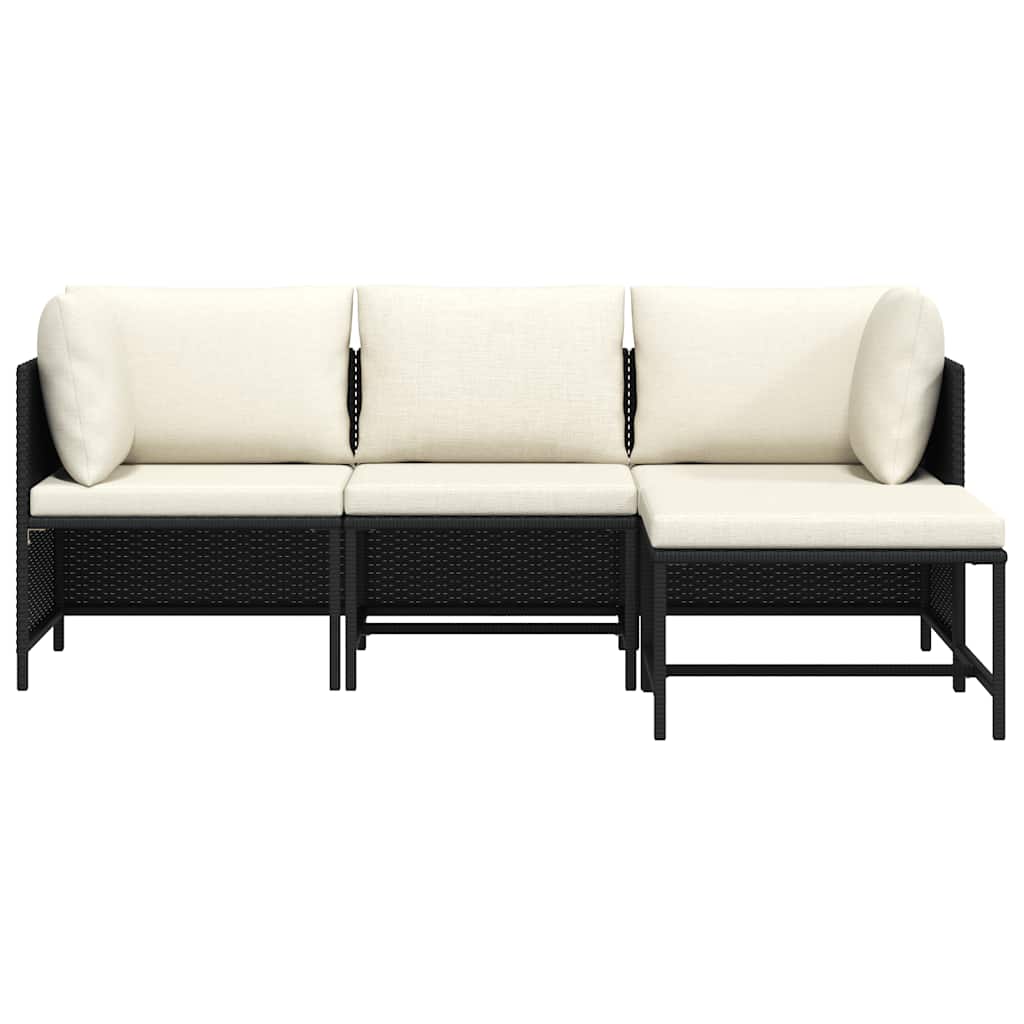 4-tlg. Garten-Sofagarnitur mit Auflagen Schwarz Poly Rattan