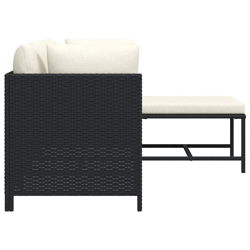 4-tlg. Garten-Sofagarnitur mit Auflagen Schwarz Poly Rattan