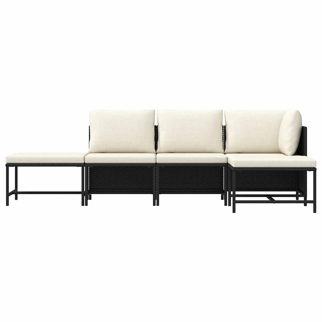 5-tlg. Garten-Sofagarnitur mit Auflagen Schwarz Poly Rattan
