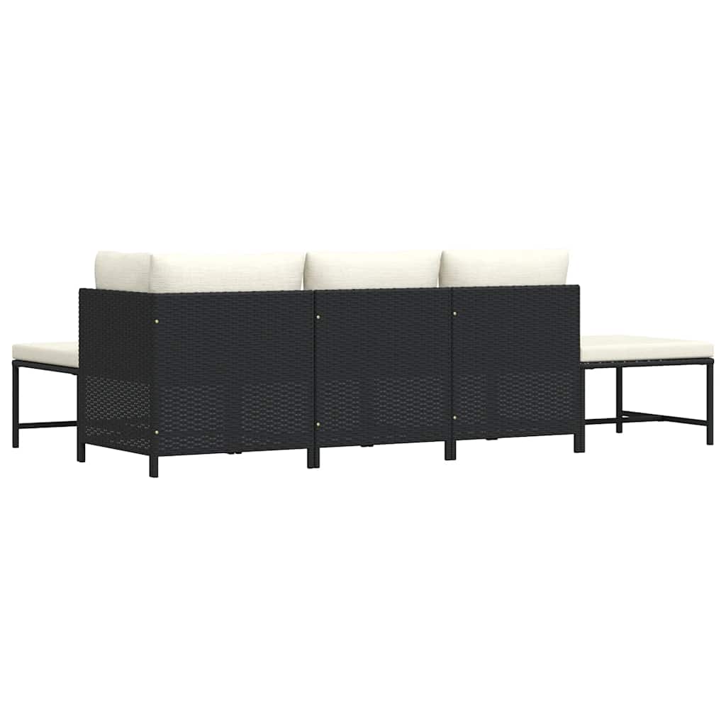 5-tlg. Garten-Sofagarnitur mit Auflagen Schwarz Poly Rattan