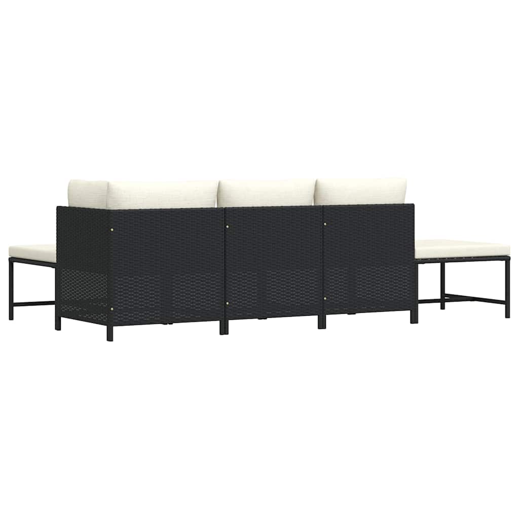 5-tlg. Garten-Sofagarnitur mit Auflagen Schwarz Poly Rattan