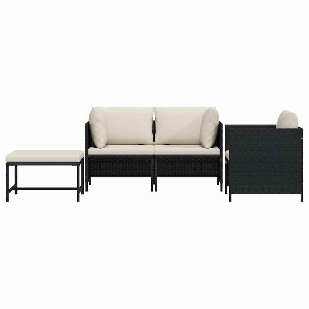4-tlg. Garten-Sofagarnitur mit Auflagen Schwarz Poly Rattan