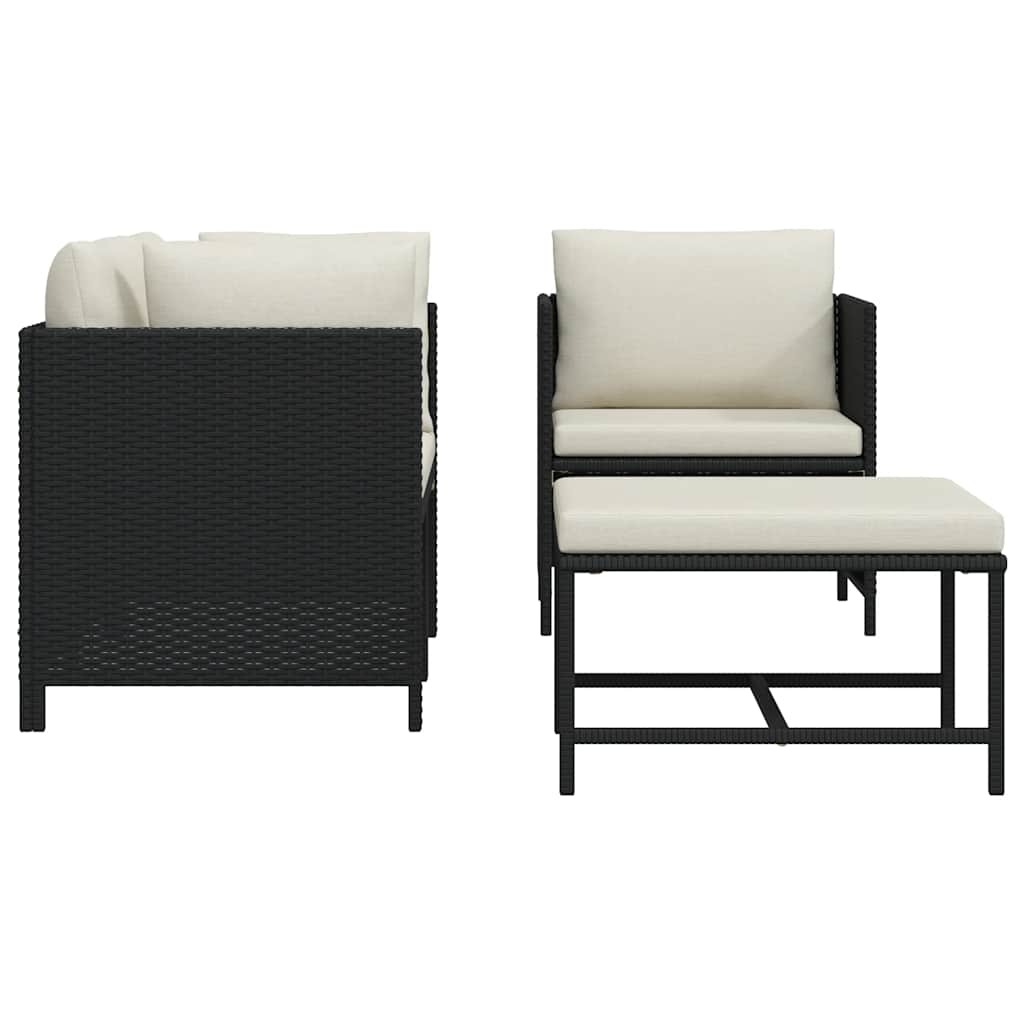 4-tlg. Garten-Sofagarnitur mit Auflagen Schwarz Poly Rattan