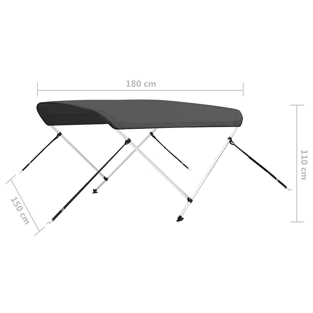 2-Bow Bimini Top Anthrazit 180x150x110 cm
