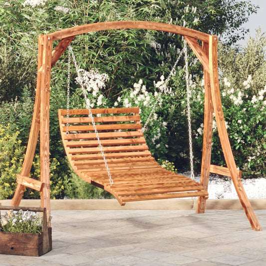 Solid bentwood swing bed with teak finish 115x147x46 cm