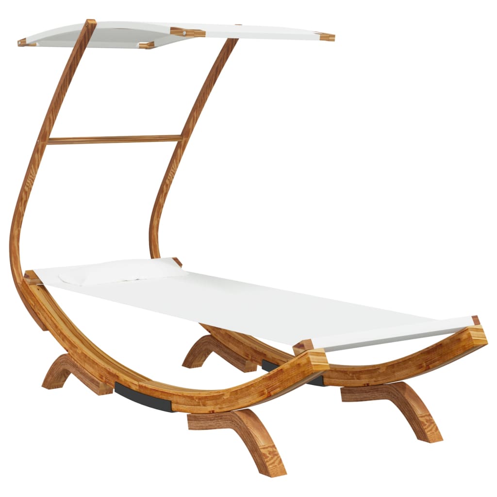 Bain de soleil avec toit 100x190x134 cm bois courbé massif crème