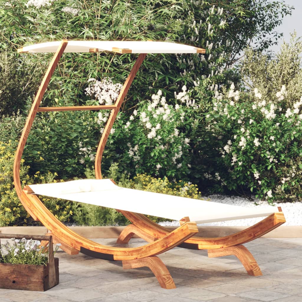 Bain de soleil avec toit 100x190x134 cm bois courbé massif crème