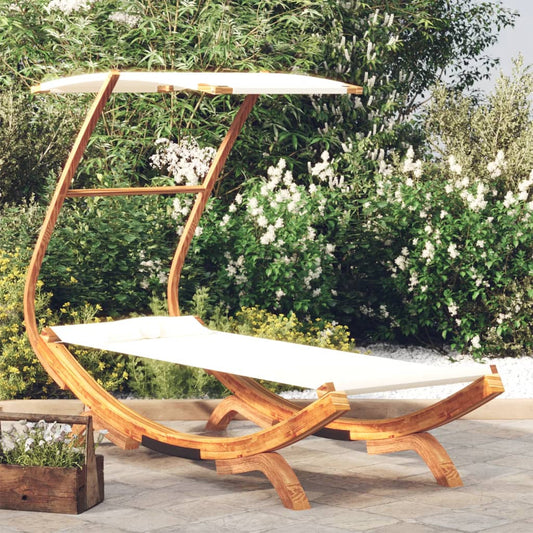 Bain de soleil avec toit 100x190x134 cm bois courbé massif crème