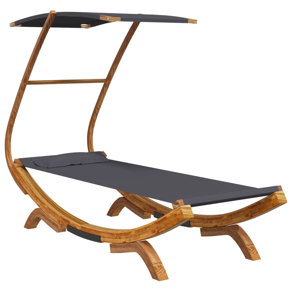 Bain de soleil avec toit 100x190x134 cm bois courbé massif anthracite