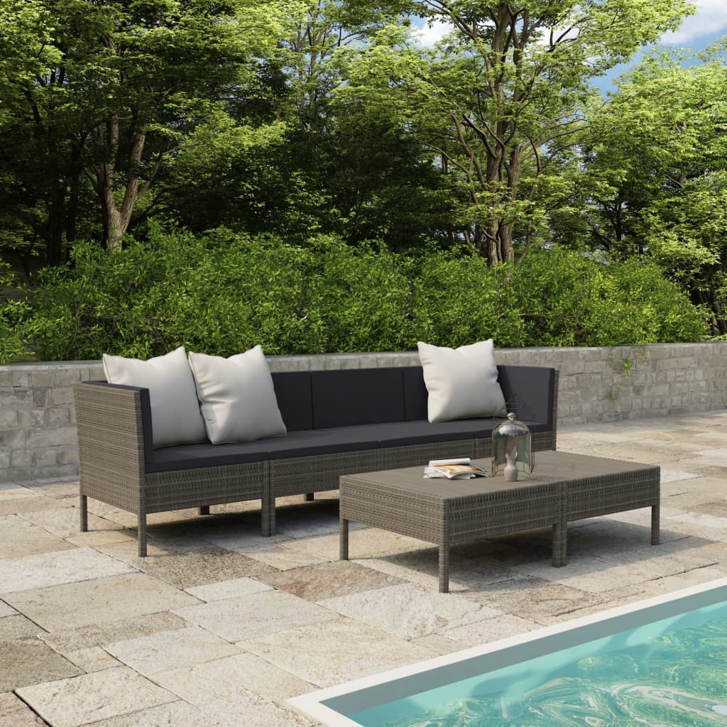 6 pièces. Salon de jardin avec coussins poly rotin gris