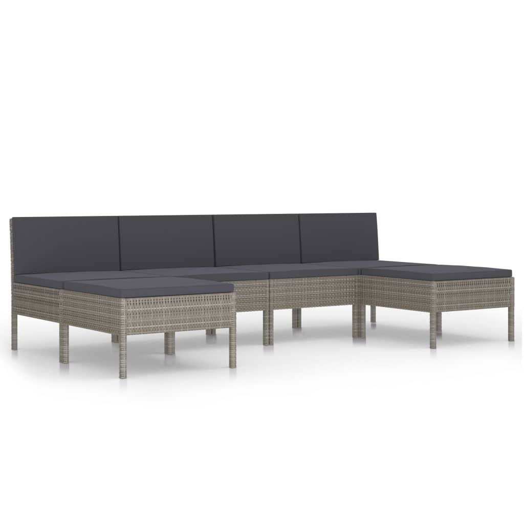 6-tlg. Garten-Lounge-Set mit Auflagen Poly Rattan Grau