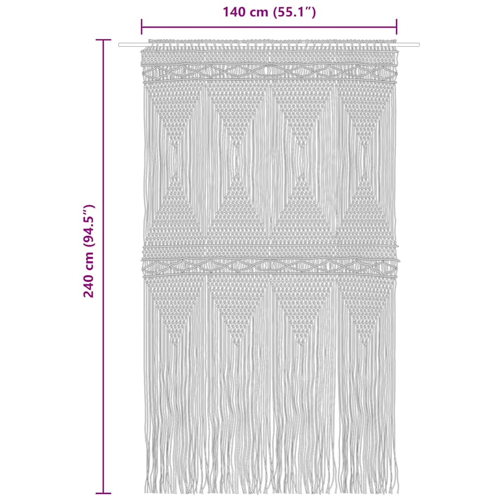 Makramee Vorhang Blau 140x240 cm Baumwolle