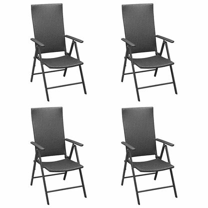 Klappstühle, 4 Stück, Polyrattan, Schwarz