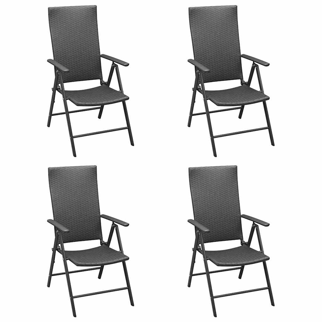 Klappstühle, 4 Stück, Polyrattan, Schwarz