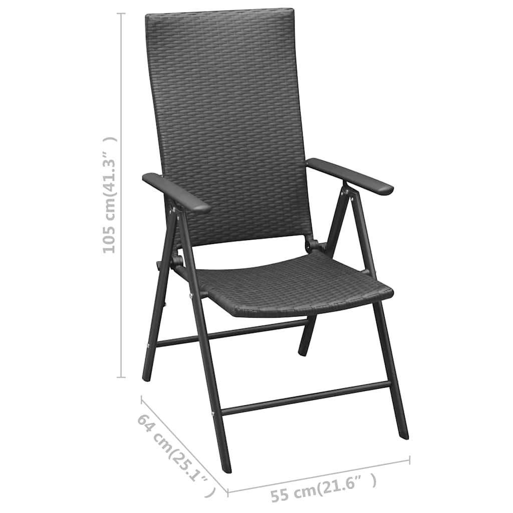 Klappstühle, 4 Stück, Polyrattan, Schwarz
