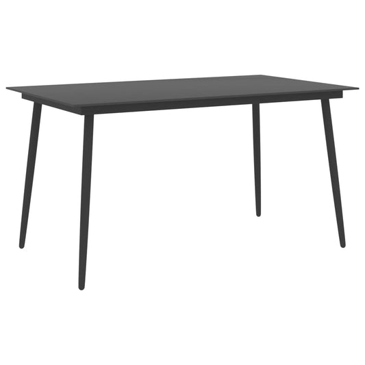 Garden dining table black 150x90x74 cm steel and glass