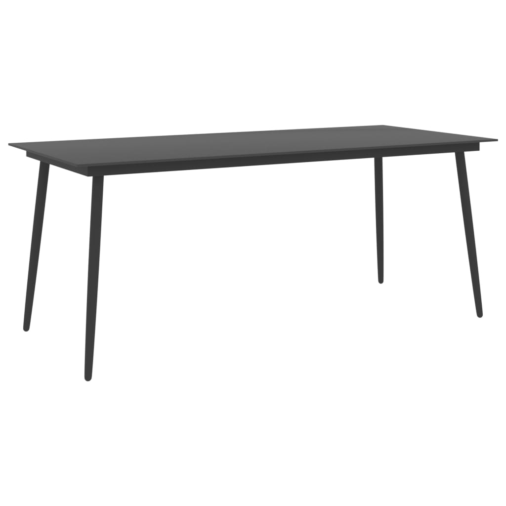 Table à manger de jardin noire 190x90x74 cm acier et verre