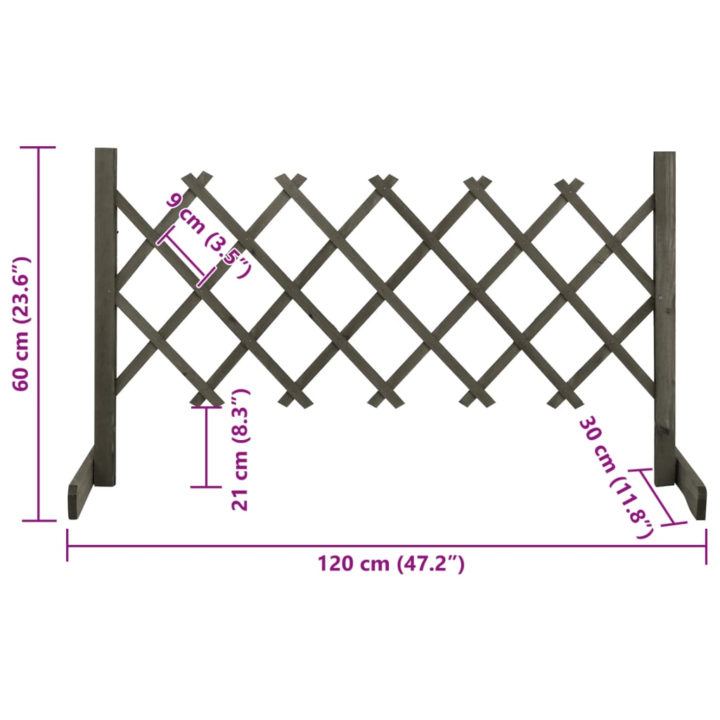 Garten-Rankzaun Grau 120x60 cm Massivholz Tanne