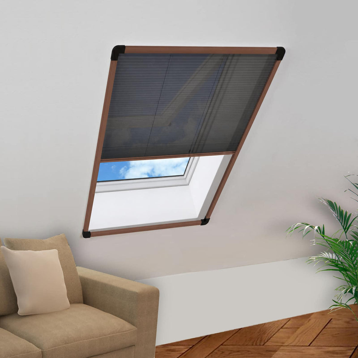 Insektenschutz-Plissee für Fenster Aluminium Braun 80x120 cm